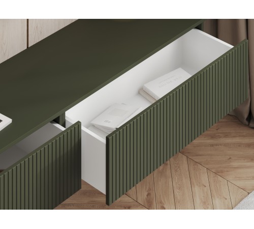 ТВ-тумба подвесная Амели 2 ящ, оливковый базальт