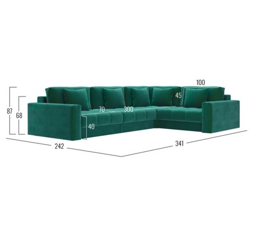 Диван Клермон угловой Макси, зеленый