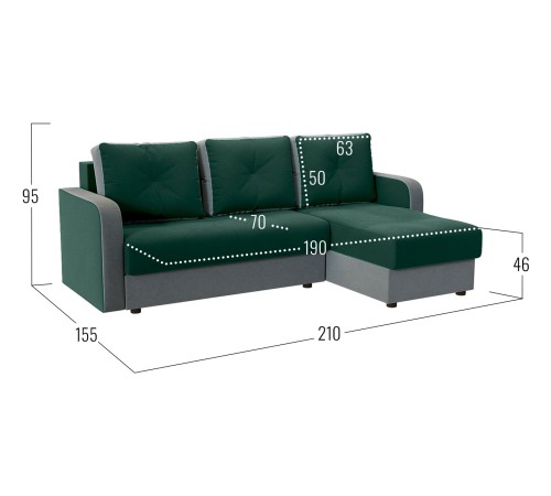 Диван Терри угловой, зеленый (Магнетика)