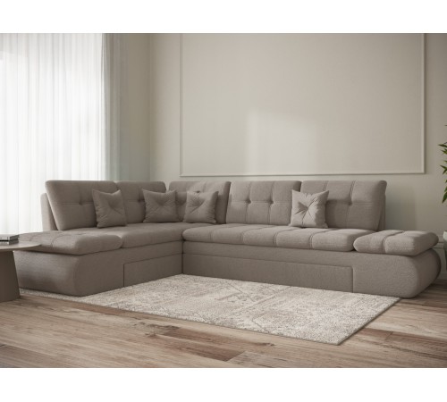 Диван Степ Тайм угловой с трещотками, серо-бежевый