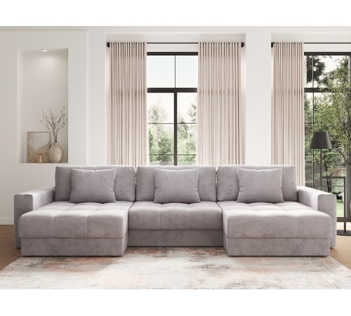 Диван Клермон П-образный с оттоманками, бежевый