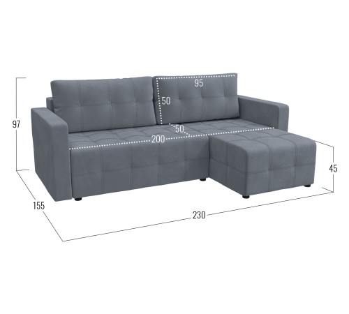 Диван Кантри угловой, серый