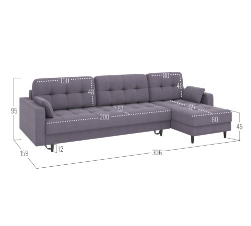 Диван Санфорд с оттоманкой макси, графит