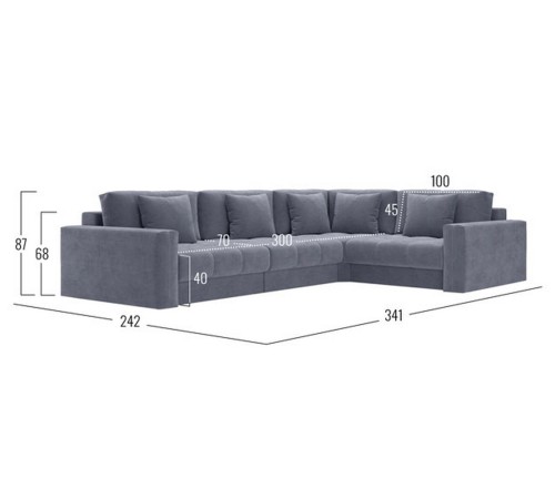 Диван Клермон угловой Макси, серый