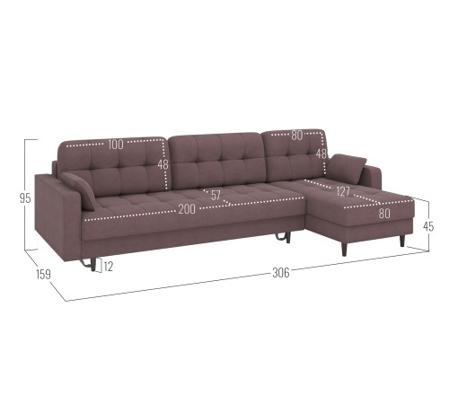 Диван Санфорд с оттоманкой макси, коричневый