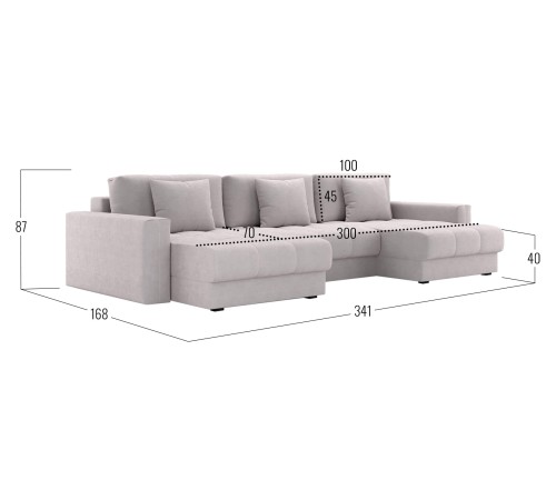 Диван Клермон П-образный с оттоманками, бежевый