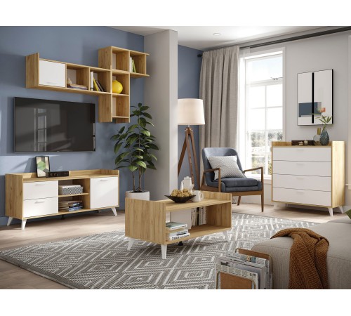 Журнальный стол Ирис, белый/дуб крафт золото