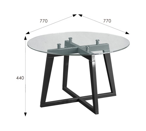 Стол журнальный Рилле 445, серый графит/стекло прозрачное (круг)
