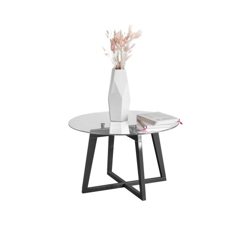 Стол журнальный Рилле 445, серый графит/стекло прозрачное (круг)